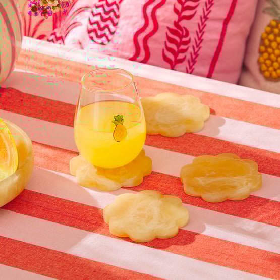 Calypso Matte Peach Scalloped Resin Coasters Set of 4