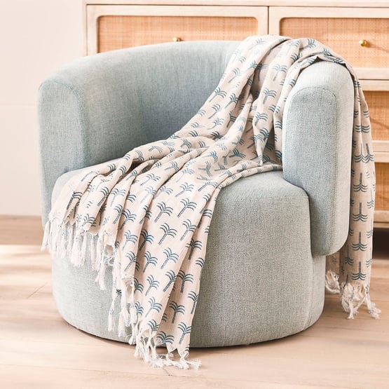 Delhi Blue Palm Linen Throw