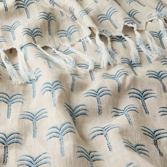 Delhi Blue Palm Linen Throw