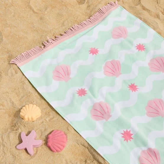 Wavey Stripe Shell Printed Beach Towel