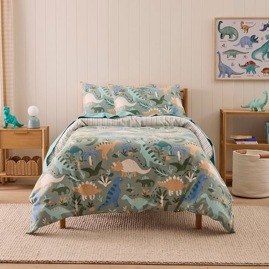 Dino Zone Green Flannelette Quilt Cover Set