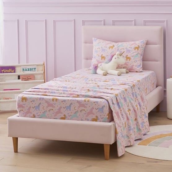 Moonlight Unicorn Pink Flannelette Sheet Set