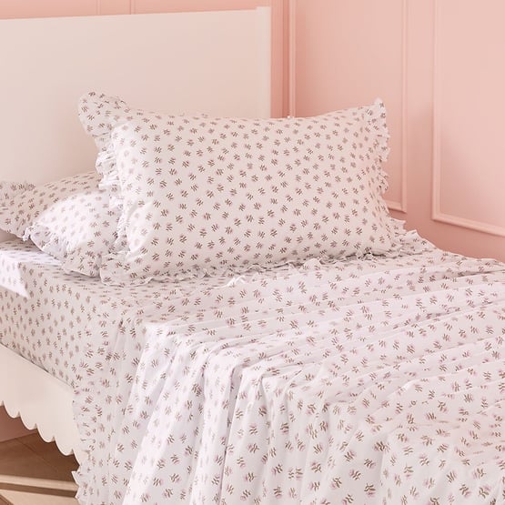 Fleur Harris Dancing Flowers White Ruffle Sheet Set