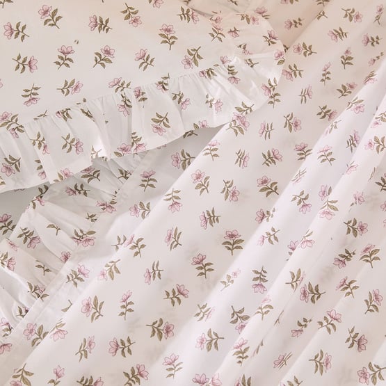 Fleur Harris Dancing Flowers White Ruffle Sheet Set