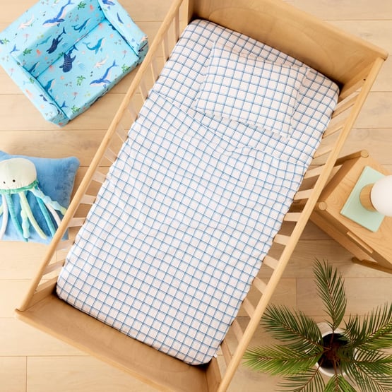 Freddie Blues Check Cot Sheet Set