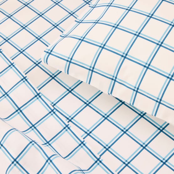 Freddie Blues Check Cot Sheet Set