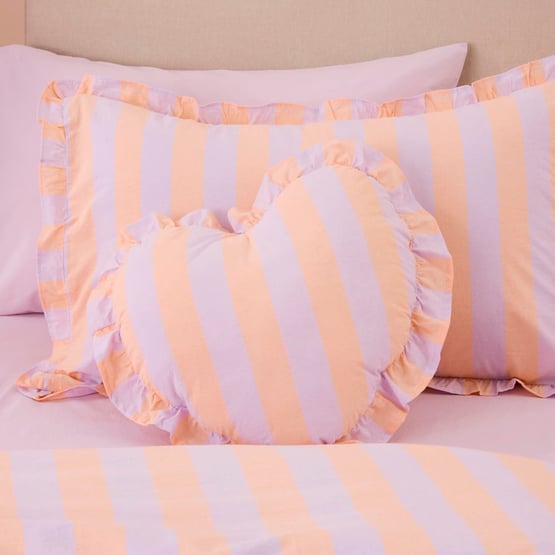 Stonewashed Ruffle Heart Tangerine Lilac Cushion Co-Ordinate