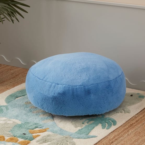 Frankie Blue Chambray Faux Fur Floor Cushion