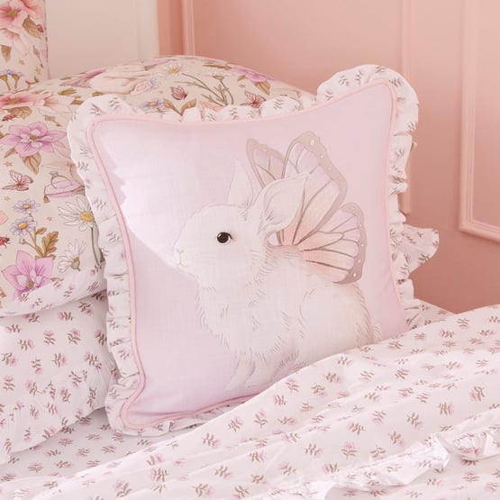 Fleur Harris Soft Pink Flutterbunny Ruffle Cushion