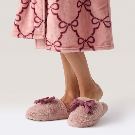 Bow Pink & Wine Slippers