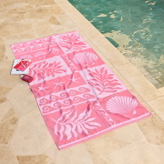 Azalea Pink Motif Terry Textured Beach Towel