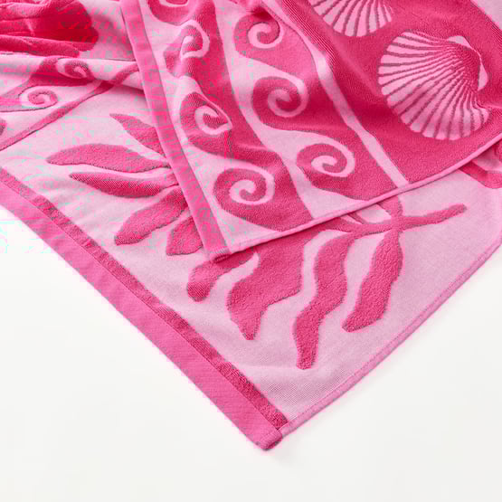 Azalea Pink Motif Terry Textured Beach Towel