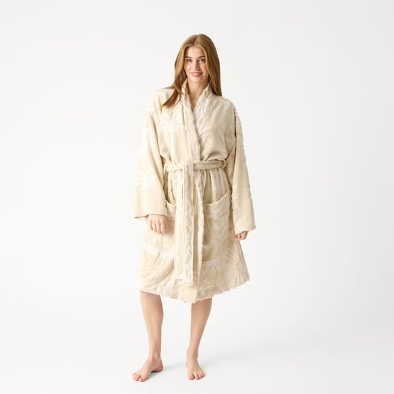 Cream Motif Terry Textured Beach Robe
