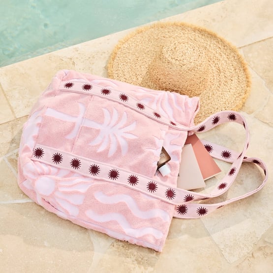 Pink Motif Terry Textured Beach Tote