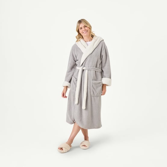 Sherpa Moonrock Grey & Ivory Hooded Bathrobe