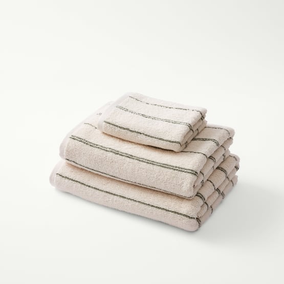 Hudson Moss & Natural Stripe Towel Range