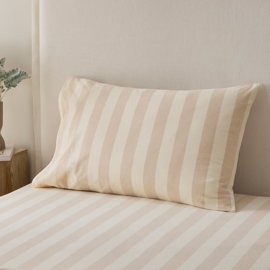 Stonewashed Cotton Natural Block Stripe Pillowcases