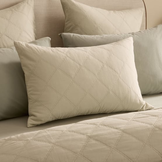 Stonewashed Cotton Pistachio Quilted Pillowcases