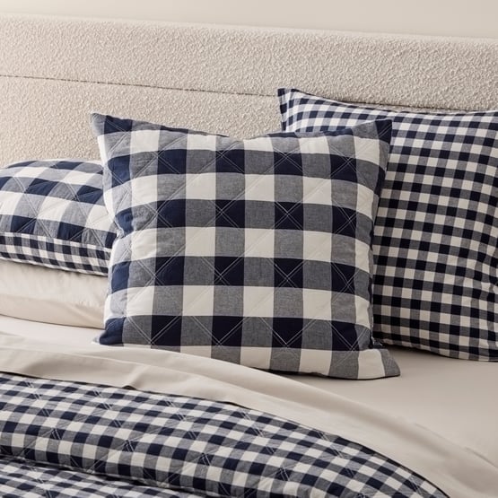 Stonewashed Cotton Denim Gingham Quilted Pillowcases