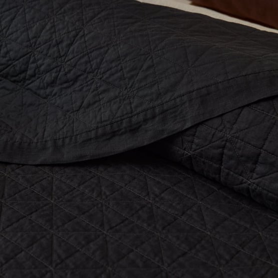 Vintage Washed Linen Liquorice Quilted Coverlet Separates
