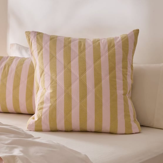 Stonewashed Cotton Pink & Olive Oil Block Stripe Quilted Pillowcases