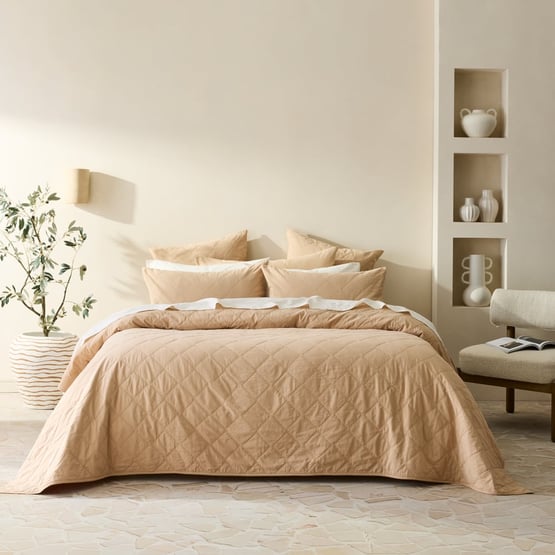Stonewashed Cotton Sesame Quilted Coverlet Separates
