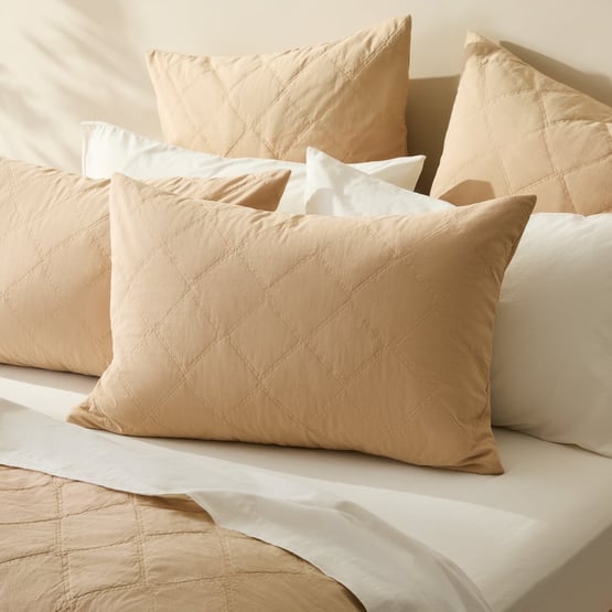 Stonewashed Cotton Sesame Quilted Pillowcases