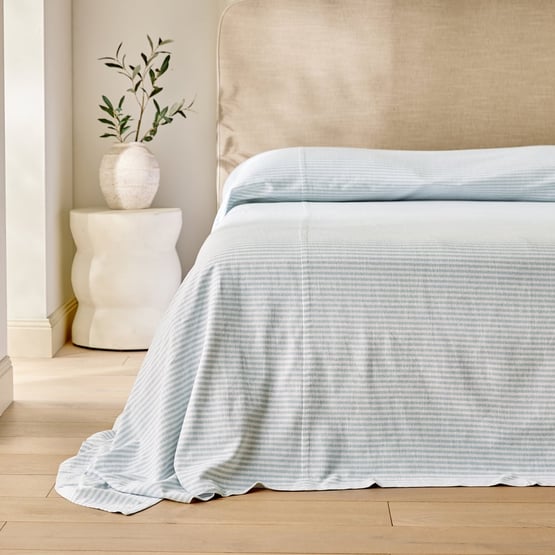 Noa White & Dusty Blue Stripe Bedcover Separates