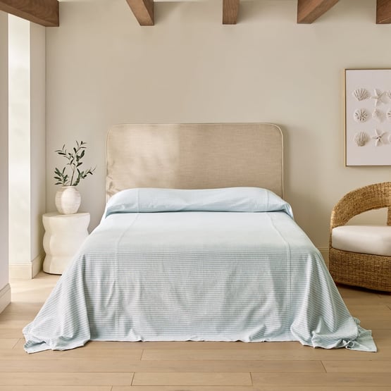 Noa White & Dusty Blue Stripe Bedcover Separates