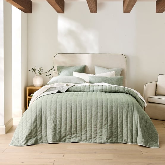 Linen Cotton Thyme Stripe Quilted Coverlet Separates