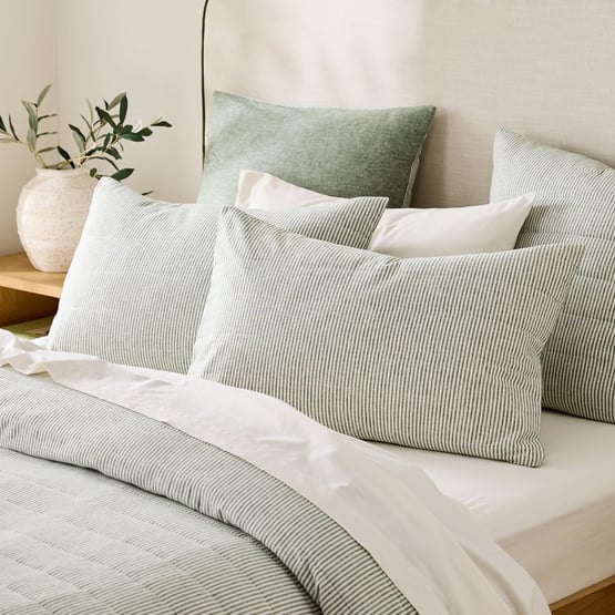 Linen Cotton Thyme Stripe Quilted Pillowcases