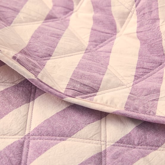 Stonewashed Cotton Berry Block Stripe Quilted Coverlet Separates