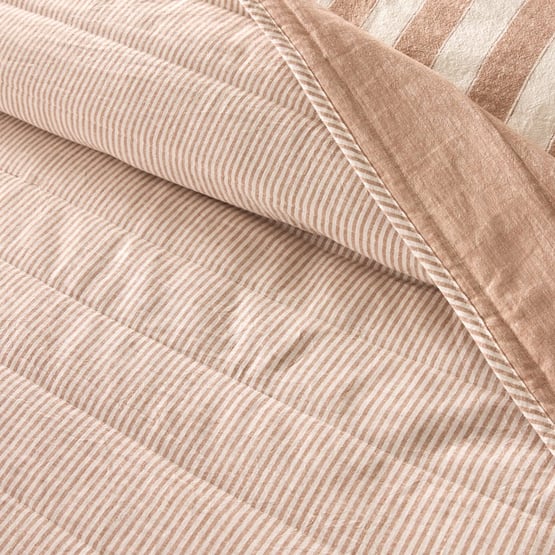 Linen Cotton Pecan Stripe Quilted Coverlet + Separates