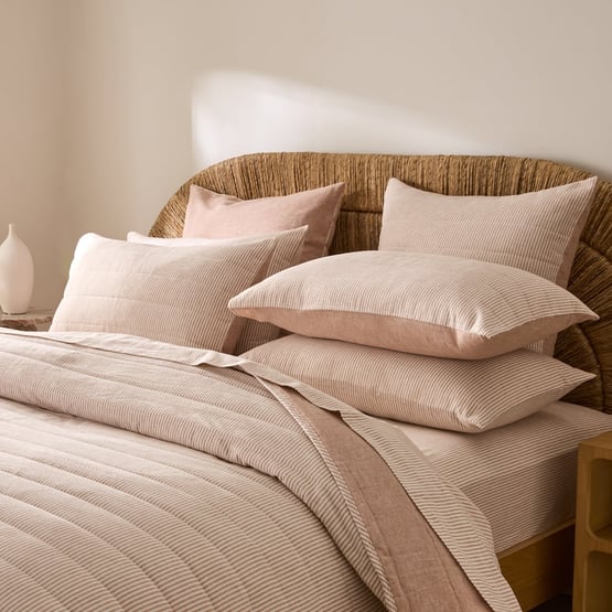 Linen Cotton Pecan Stripe Quilted Coverlet + Separates