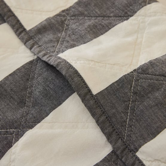 Stonewashed Cotton Black & Coconut Wide Stripe Quilted Pillowcases