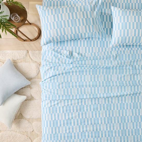 Printed Percale Blue Checkerboard Sheet Set