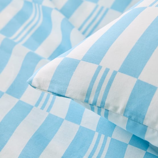 Printed Percale Blue Checkerboard Sheet Set
