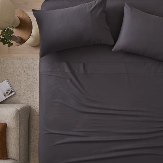 Flannelette Plain Dye Charcoal Sheet Set