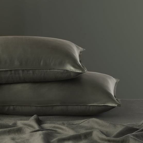 Vintage Washed Linen Silk Thyme Pillowcase Pair