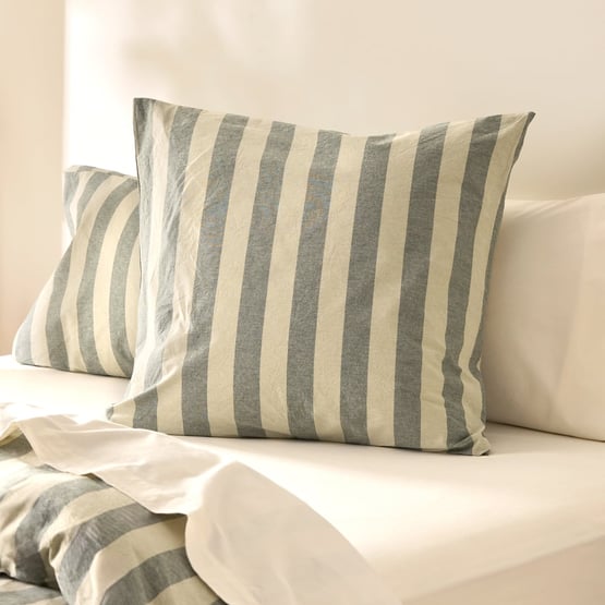 Stonewashed Cotton Basil & Pistachio Block Stripe Pillowcases