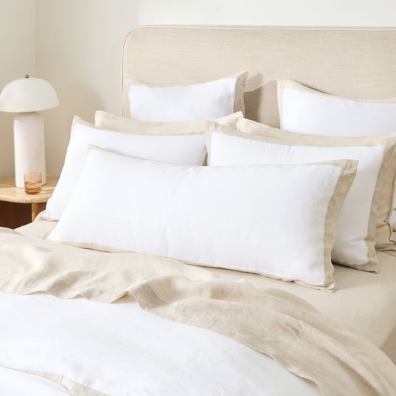 Vintage Washed Linen White & Linen Border Bolster Pillowcase