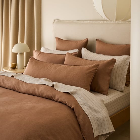 Vintage Washed Linen Mocha Bolster Pillowcase