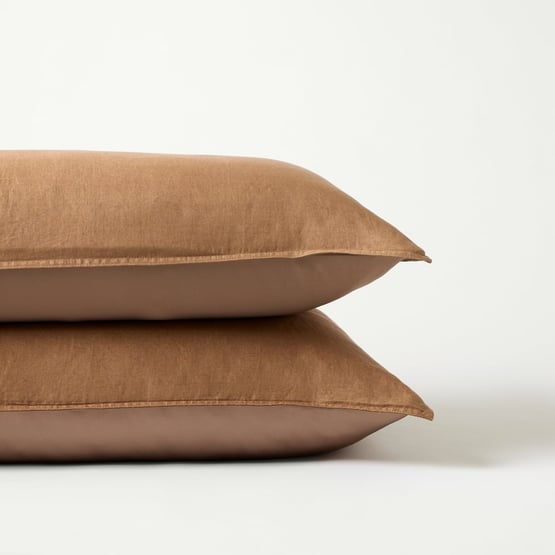 Vintaged Washed Linen Silk Mocha Pillowcases