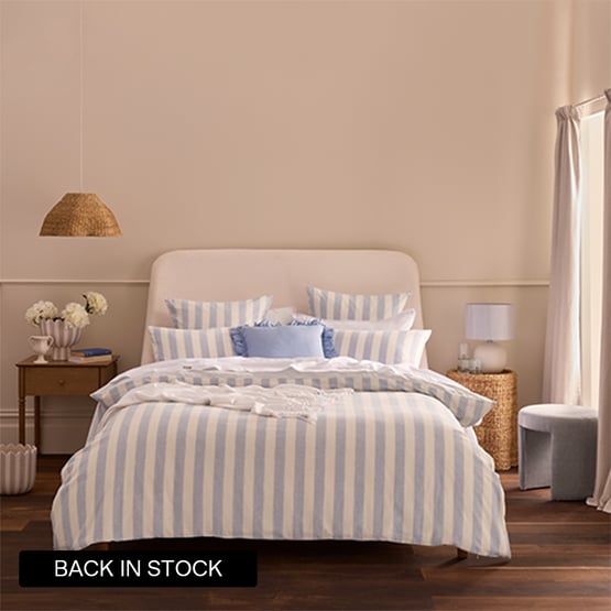 Linen Cotton Dusty Blue Stripe Quilt Cover Set + Separates