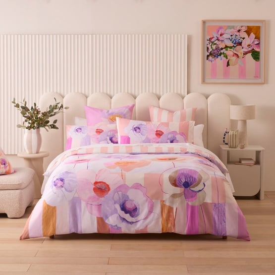 Jade Fisher Tall Poppies Pink Quilt Cover Set + Separates