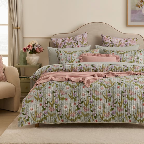 Adeline Floral Sage Quilted Quilt Cover Separates