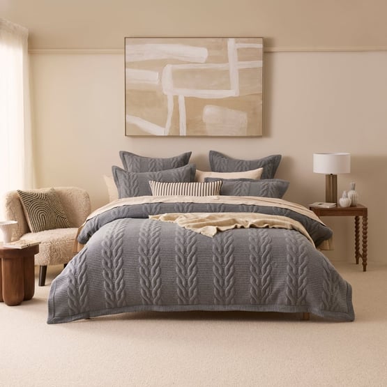 Wells Grey Marle Quilted Jersey Quilt Cover Separates