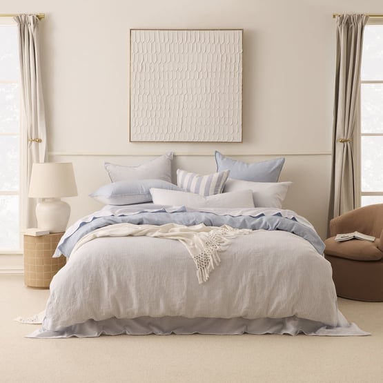 Vintage Washed Linen Dusty Blue & White Stripe Quilt Cover Separates