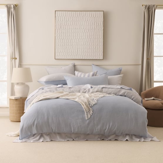 Vintage Washed Linen Dusty Blue & White Stripe Quilt Cover Separates