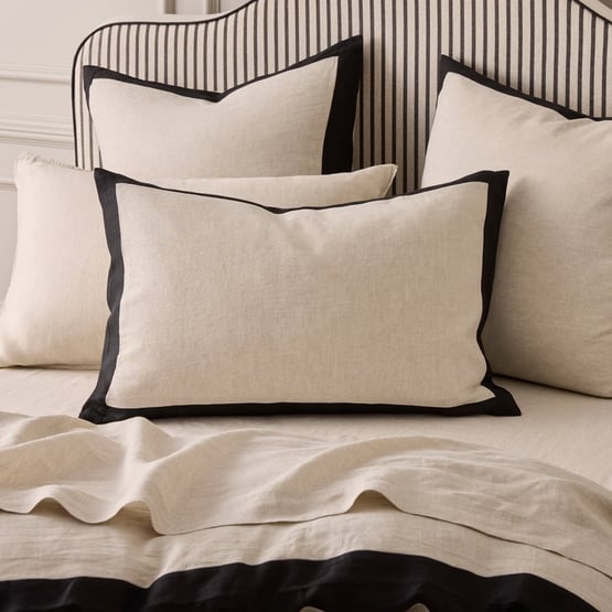 Vintage Washed Linen Linen & Onyx Border Pillowcases